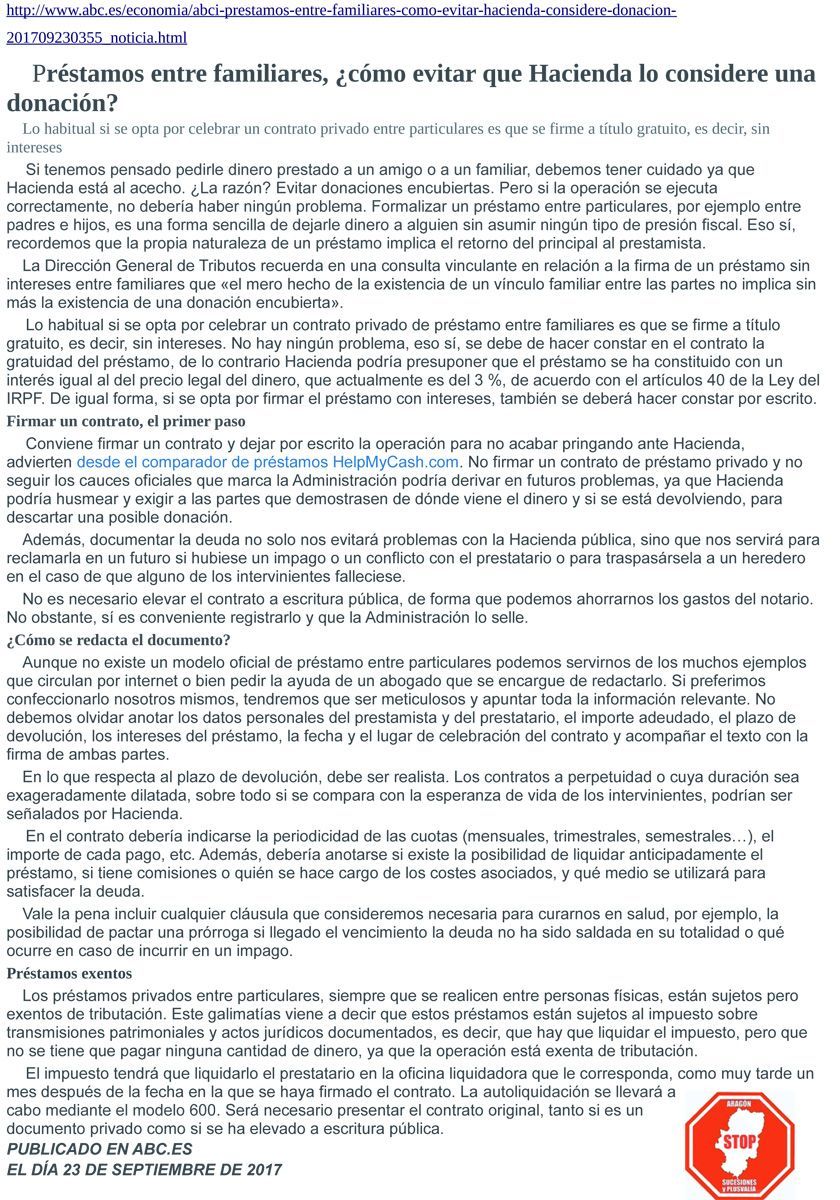 Préstamos entre familiares ¿cómo evitar que Hacienda lo considere una  donación? - ARAGON STOP SUCESIONES Y PLUSVALIA